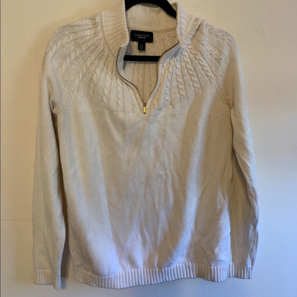 Lands’ End White Drifter Sweater